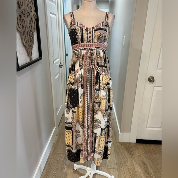 Matilda Jane Multi Pattern Patchwork Summer Empire Waist Maxi Dress with Pockets - Picture 2 of 15